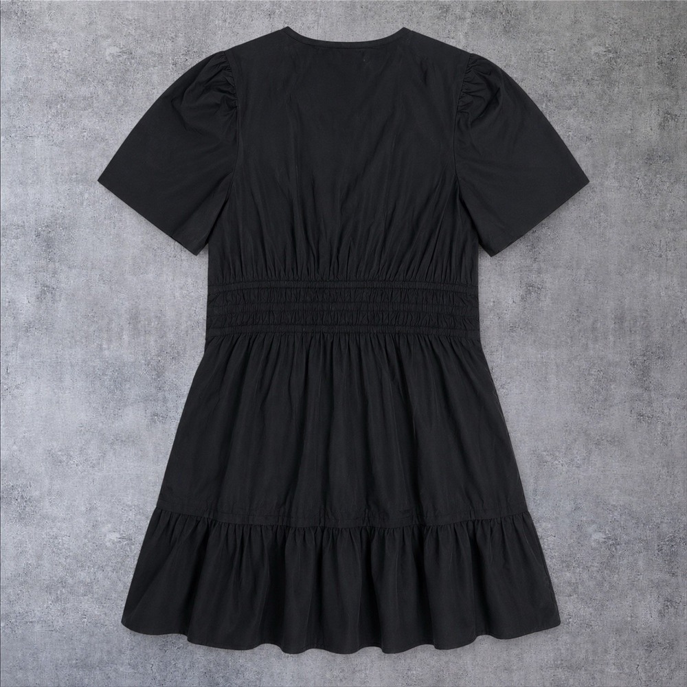 Quince Organic Cotton Black Poplin Tiered Mini Dress Short Sleeve Womens M - Picture 4 of 6